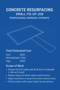 Blueprint illustration for concrete resurfacing estimate